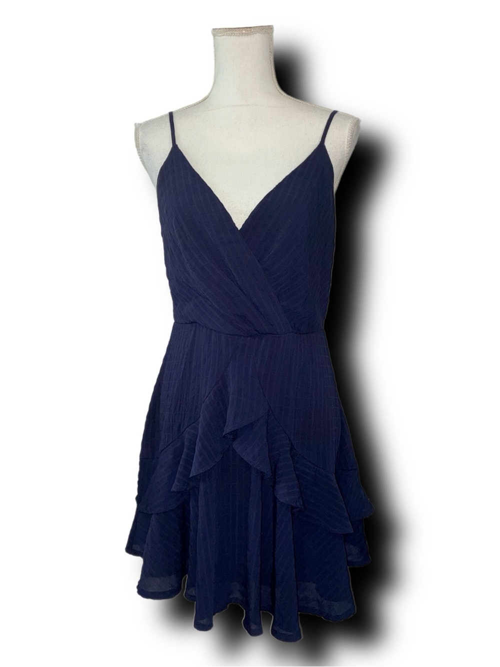 Altar’d State Navy Blue Sleeveless Ruffle V-Neck Mini Dress Minimalist Vibes